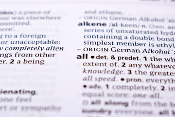 Fototapeta premium Close Up Of English Dictionary Page With Word - all