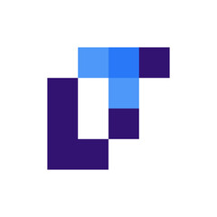 Blue and purple pixel pattern in diagonal forming letter L shape representing tech and software identity.
