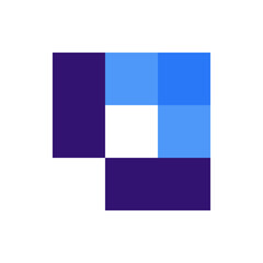 Blue square and purple square digital logo symbolizing technology, data, and innovation.