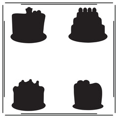 Set of Four Cake Silhouettes - Black and White Dessert Illustrations with Different Shapes, Minimalist Bakery Icons for Food and Pastry Designs