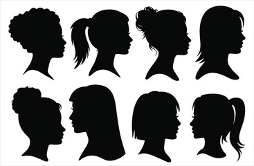set of women faces silhouette 