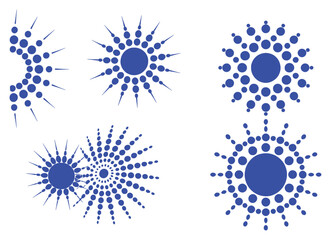 Abstract Blue Sunburst and Swirl Designs Made of Dots