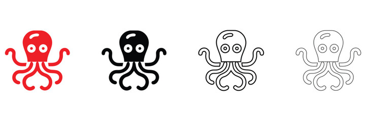 Octopus icon vector illustration, octopus with tentacles symbol vector, silhouette and line art