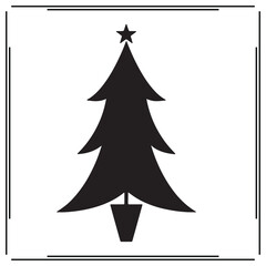 Christmas Tree Silhouette - Black and White Illustration of Pine Tree with Star, Minimalist Holiday Decoration Design for Seasonal and Festive Projects