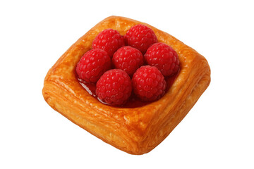 Danish pastry with fresh raspberries, sweet fruit dessert with puff pastry, isolated on transparent background