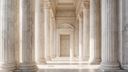 Colonnade of Ivory Pillars, Hallway of Light and Shadow, Architectural Abstraction.
