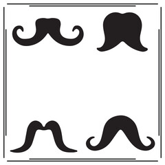 Set of Four Black Mustache Silhouettes - Curly, Thick, and Thin Mustaches - Unique Facial Hair Icons on White Background