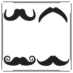 Set of Four Black Mustache Silhouettes - Curly, Classic, and Handlebar Mustaches - Stylish Facial Hair Icons on White Background