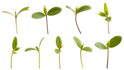 seedlings in various stages of growth . Isolated on transparent background, png