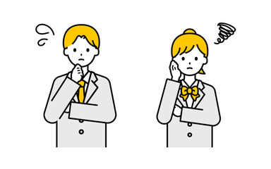 シンプルな学生の男女_困った