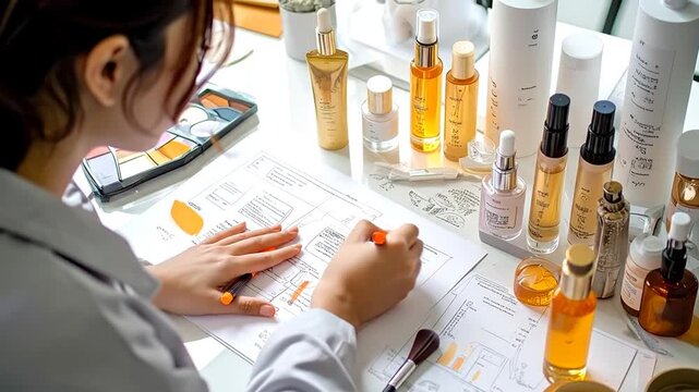 Scientist working on cosmetic formulation and product development in a lab