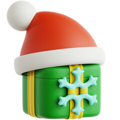 Gift Box with Santa's Hat and Snowflake 3D Icon