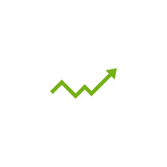 Green arrow graph showing upward trend and growth on white background