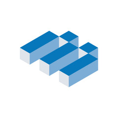 Isometric M monogram with overlapping blue blocks