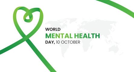 World Mental Health Day is celebrated every year on October 10th. Banner designs, love ribbons, realistic green ribbons, posters, cards, backgrounds.