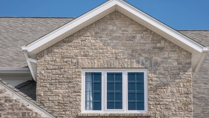 Facade Fragment with Window Stone Textures and Contrasting Colors in Architectural Detail.