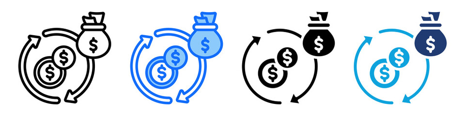 Cash Flow Icon Set Multi Style Vector Illustration