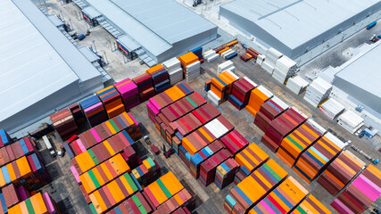 Aerial view global business logistic transportation container cargo international terminal port, Container cargo industrial import export port by container cargo ship, Sea freight shipping container.
