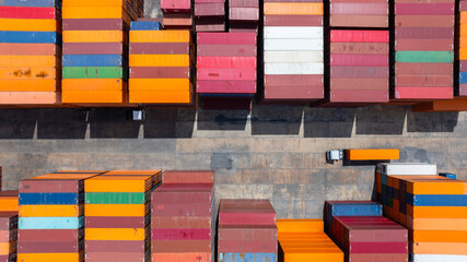 Aerial view global business logistic transportation container cargo international terminal port,...