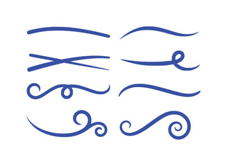 Collection of Blue Swirls, Underlines, and Decorative Flourishes on White Background