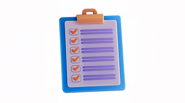 A 3D illustration of a clipboard with checklists and checkmarks, symbolizing organization and task management.