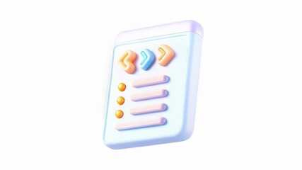 A stylized 3D animated interface design featuring colorful icons and buttons on a light background.