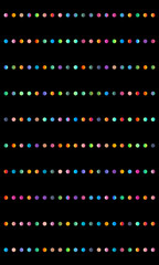 Vertical lines of multicolored dots on a black background, creating a vibrant and eye-catching pattern.