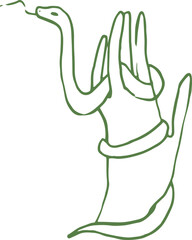 Whimsical line art illustration of hand with little snake. Simple doodle fun vector graphic
