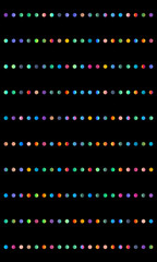 Vertical rows of multicolored dots on a black background, creating a vibrant and eye-catching design.