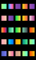 Set of vibrant gradient squares on black background, suitable for design and art projects.