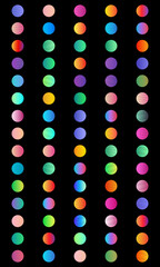 Vertical arrangement of vibrant gradient circles against a black background.