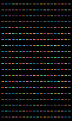 Vertical pattern of multicolored dashed lines on a black background.