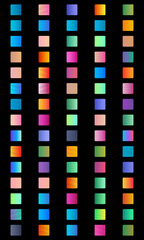 Collection of vibrant gradient squares arranged in a grid pattern, suitable for design and background purposes.