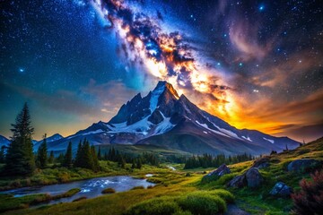 Night Starry Sky Over Majestic Mountain Peak - Eco Adventure Travel