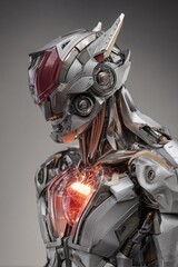 Fototapeta premium Futuristic Silver Humanoid Robot with Glowing Chest Core