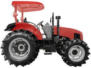 Side view red tractor
