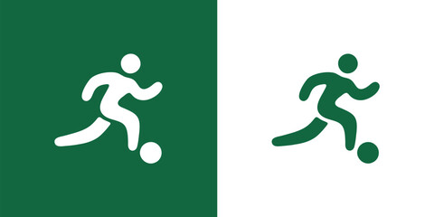 Minimalist soccer player logo design showing a dynamic footballer in motion on modern color background