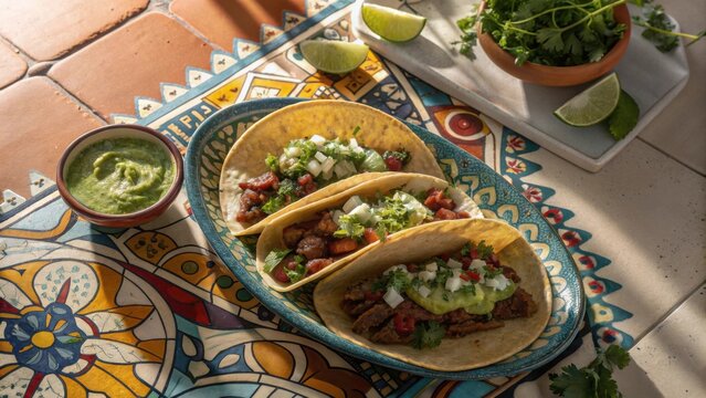 Close up of delicious tacos with various fresh toppings - Powered by Adobe