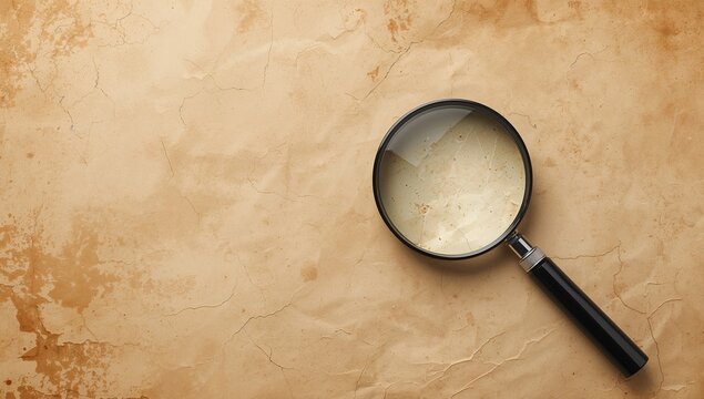 Magnifying Glass on Parchment Texture Antique Study Old Paper and Lens.