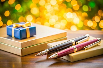 Minimalist Still Life: Pens & Boxes, Bokeh Background, Less is More Concept