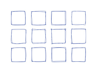 Hand-Drawn Blue Square Frames Arranged in a Grid on White Background