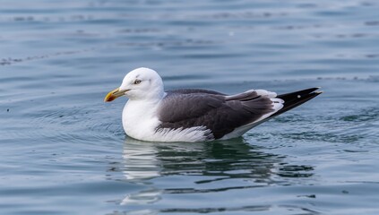 Adult Black-tailed Gull Taking a Bath in Winter Sea