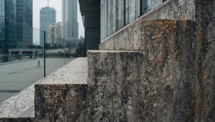 Contemporary building feature with weathered outdoor stairs.