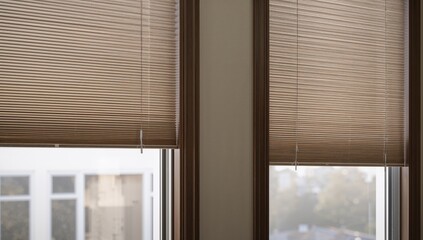 Obraz premium Motorized cordless cellular blinds on residential windows.