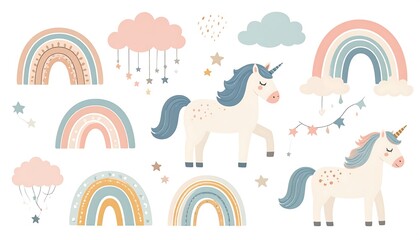 Obraz premium Pastel rainbow unicorn collection