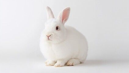 Fototapeta premium Studio shot of a white rabbit against a plain white backdrop