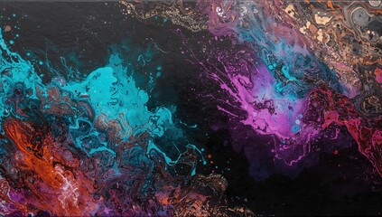 Fototapeta premium Vivid abstract art created with alcohol inks on a deep backdrop