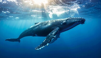 Fototapeta premium humpback whale swimming in clear blue ocean water