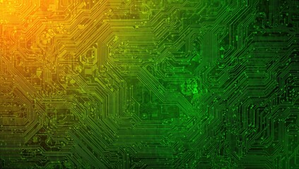 Digital network technology on a green circuit board with abstract background