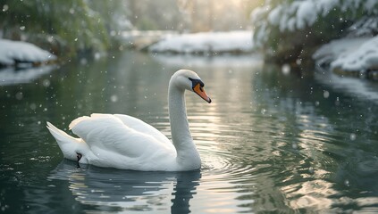 Fototapeta premium A graceful swan glides across the water.